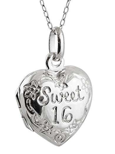 Sterling Silver Sweet 16 Birthday Heart Photo Locket Necklace, 18