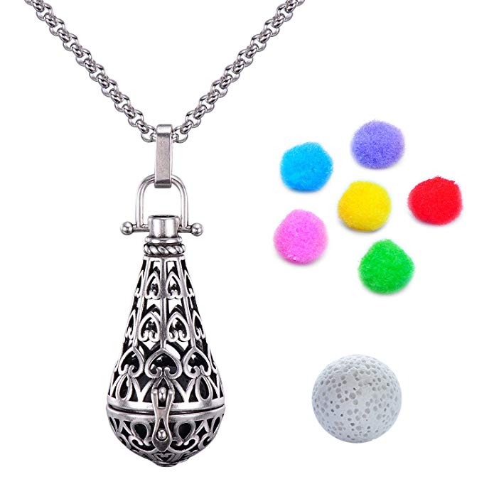 Antique Silver Locket Pendant Aromatherapy Essential Oil Diffuser Necklace 30