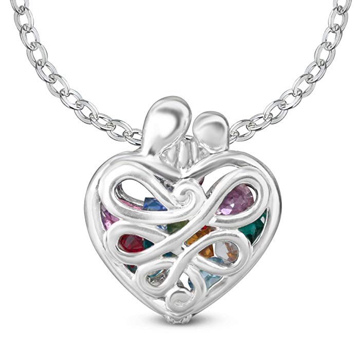 Loving Family -Large Heart Locket with 12 Birthstones - 24