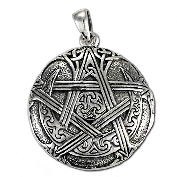 Sterling Silver Moon Pentacle Pentagram Aromatherapy Locket; 1 Inch Diameter