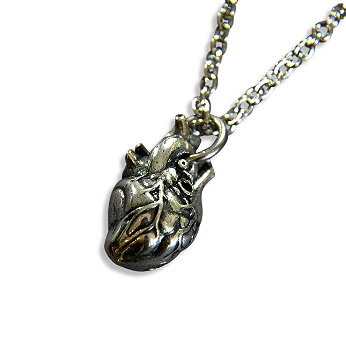 Silver Anatomical Heart Cremation Urn Vial Stash Pendant Memorial Keepsake Locket Necklace (32 Inches)