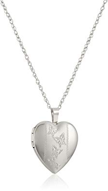 Sterling Silver Hand Engraved Floral Heart Pendant with Satin and Polished Finish Locket Necklace, 18