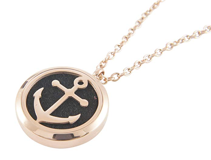 Essential Oil Diffuser Necklace, Anchor Locket, Rose Gold Plated Hypoallergenic Stainless Steel