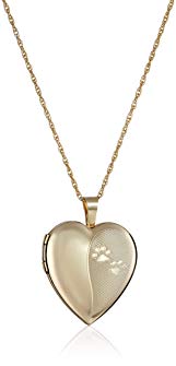 14k Gold-Filled Heart-Shaped Dog Paw Locket Necklace, 18