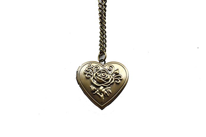 Antique Bronze Rose Heart Locket Necklace, Everyday Necklace