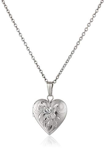 Children's Sterling Silver Hand-Engraved Heart Locket Necklace, 15