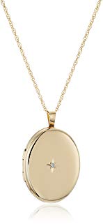 14k Gold-Filled Large Polished Oval Pendant with Genuine Diamond Locket Necklace, 18