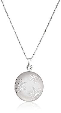 Sterling Silver Snowflake-Engraved Locket Necklace, 19