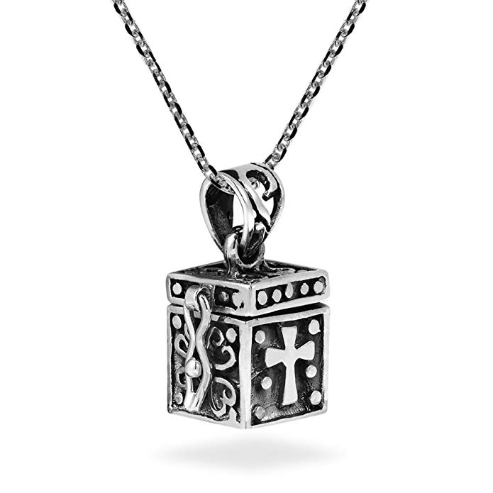 AeraVida Christian Prayer Box Locket .925 Sterling Silver Pendant Necklace