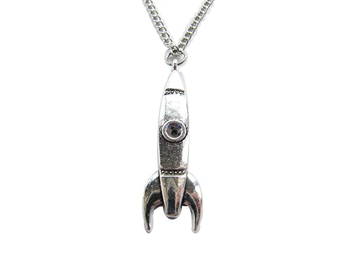 Rocket Necklace, Rocket Pendant, Ancient Silver Rocket, Wire Rocket pendant.