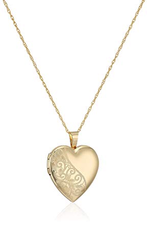 14k Gold-Filled Satin and Polished Finish Hand Engraved Heart Shaped Locket Necklace, 18