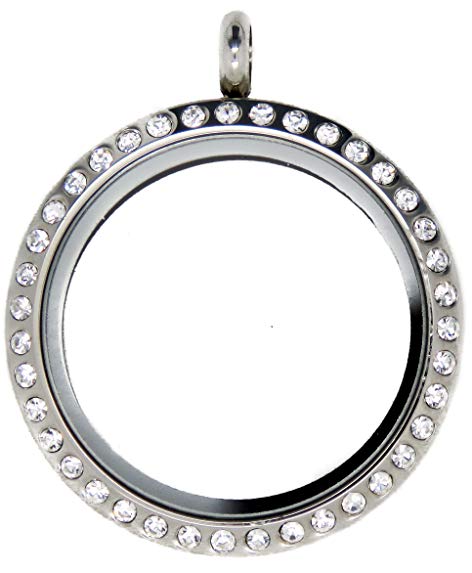 LARGE Silver WITH Crystals Glass Floating Locket - free 5 mm birthstones