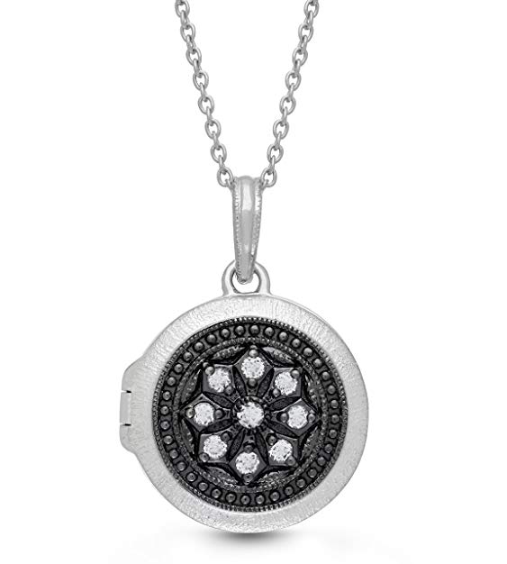 Oxidized-Sterling Silver-White Topaz-Round-Custom Photo Locket Necklace-The Roxy by With You Lockets