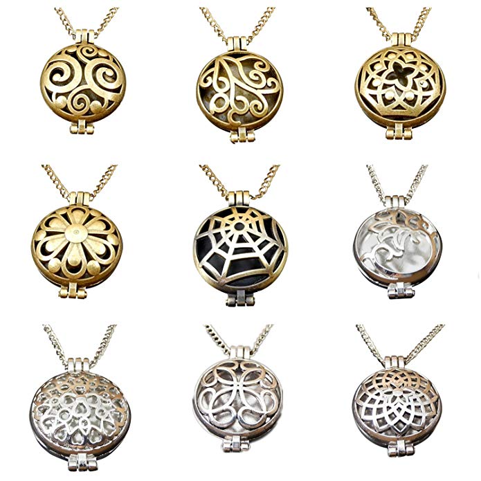 Julie Wang Bulk Sale 9pcs Aromatherapy Enssential Oil Diffuser Necklace Round Locket Pendants Gift