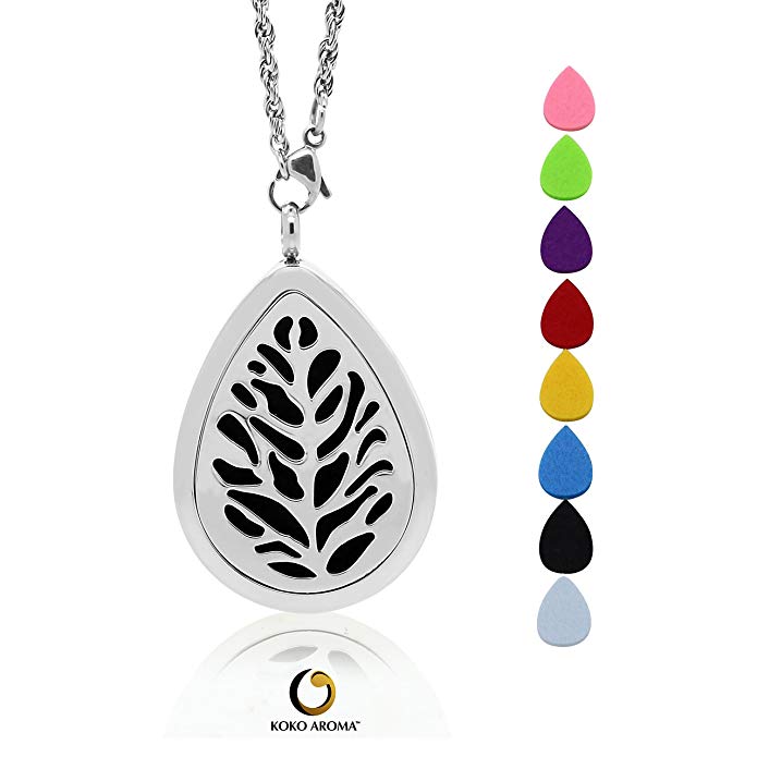 KOKO AROMA Aromatherapy Essential Oil Diffuser Necklace Stainless Steel Locket Pendant