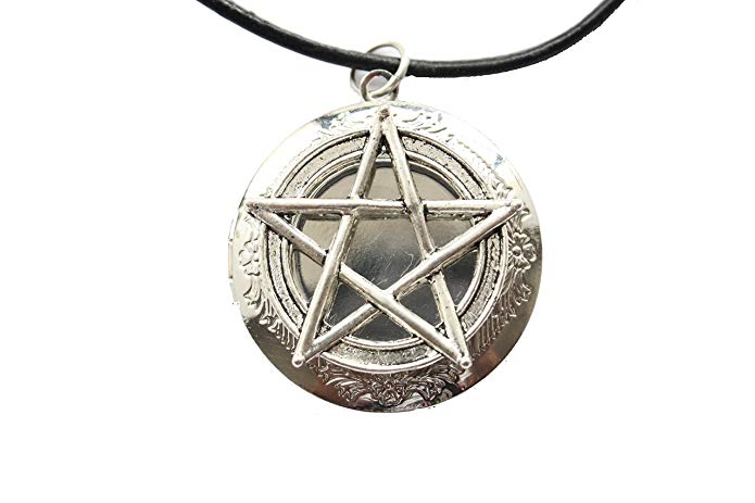 Pentagram Locket Necklace, Ancient Silver Locket Necklace,handmade Locket Necklace