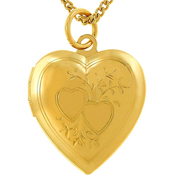 Lifetime Jewelry Photo Locket for Women and Girls [ Two Hearts ] - Up to 20X More 24k Real Gold Plating Than Other Heart Locket Necklaces That Hold Pictures - Choice of Pendant with or Without Chain