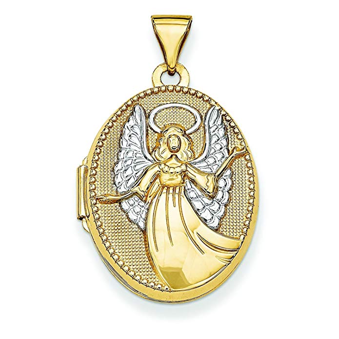 14k w/Rhodium 21mm Oval Guardian Angel Locket in 14k Yellow Gold