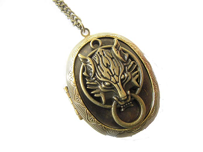 Bronze Wolf Head Brass Picture Photo Locket Charm Pendant Chain Necklace