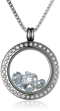 Charmed Lockets Round Pendant with Swarovski Crystal Charms Necklace, 24