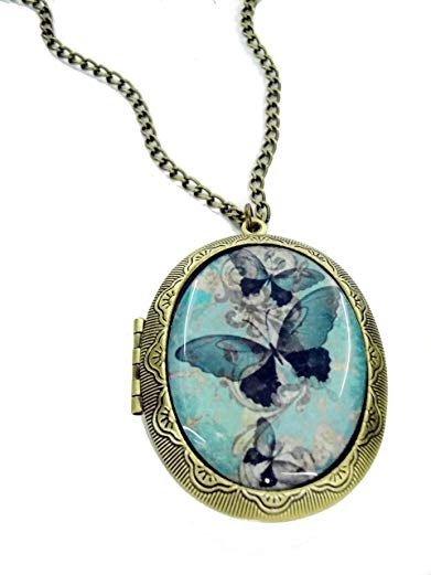 Fallen Saint Blue Butterfly Cameo Locket Necklace