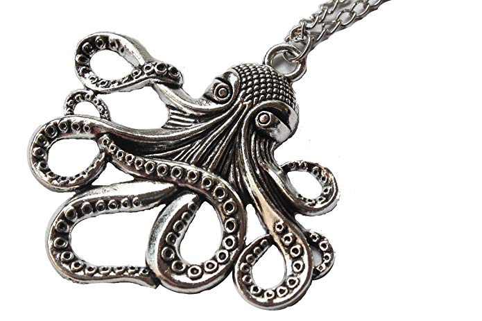 Octopus Necklace Very Large Octopus Jewelry Octopus Pendant Necklace Silver Kraken Necklace