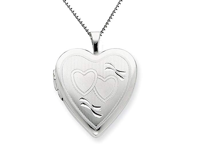 Sterling Silver 20mm Double Hearts Heart Locket Necklace Chain Included