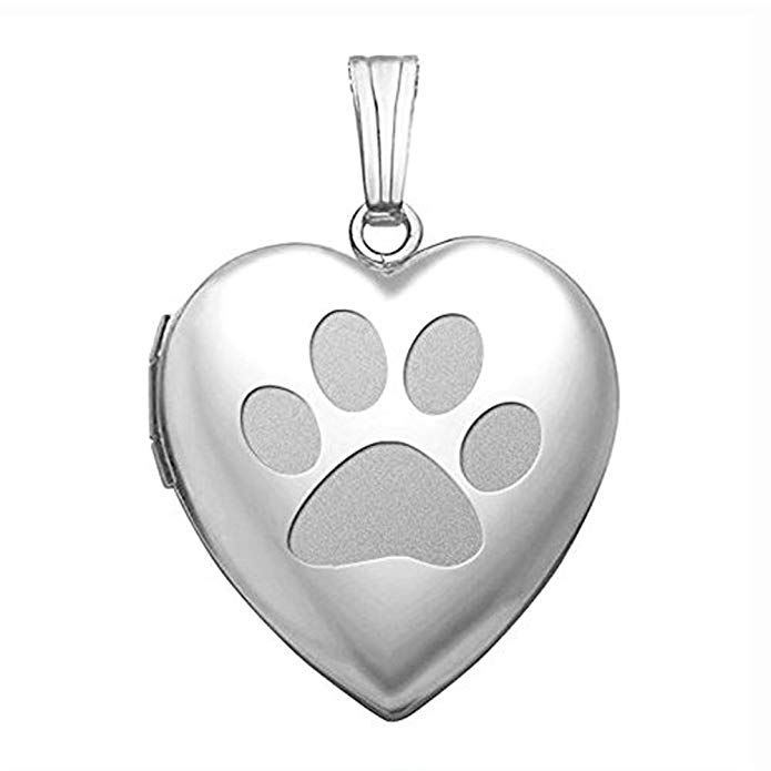 Sterling Silver Dog Paw Heart Locket Pendant Necklace - 3/4 Inch X 3/4 Inch