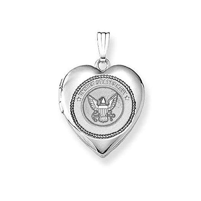 Sterling Silver Navy Heart Locket 3/4 Inch X 3/4 Inch