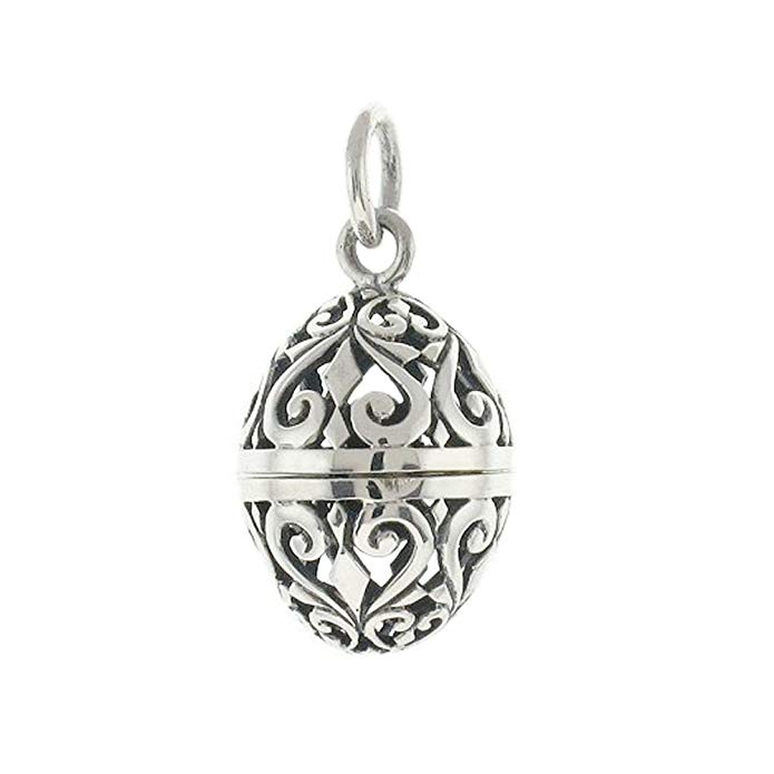 Sterling Silver Filigree Aromatherapy Egg Locket Pendant