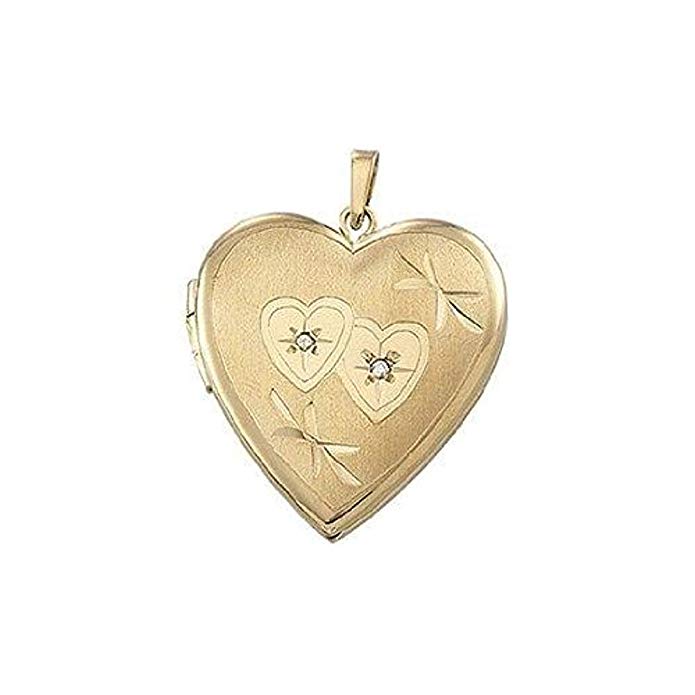 Solid 14K Yellow Gold Heart Shaped Locket W/Diamond Solid 14K Yellow Gold APPROX. 7/8 INCH