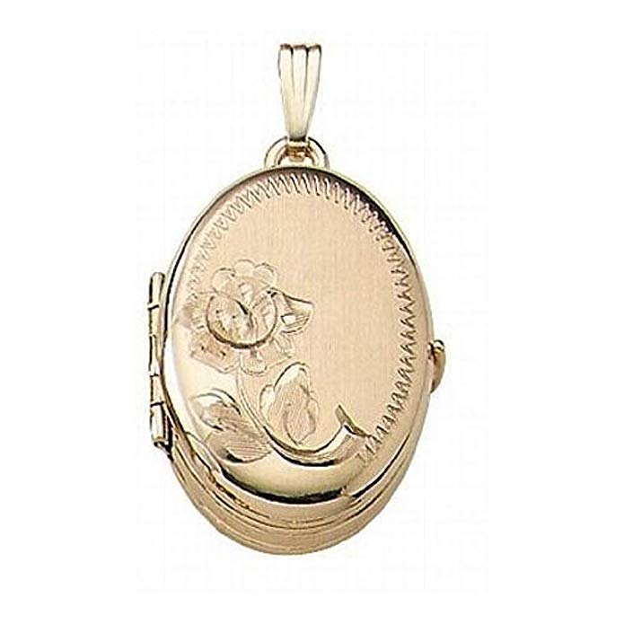 Solid 14K Yellow Gold Oval Four Photo Locket 3/4 Inch X 1 Inch Solid 14K Yellow Gold