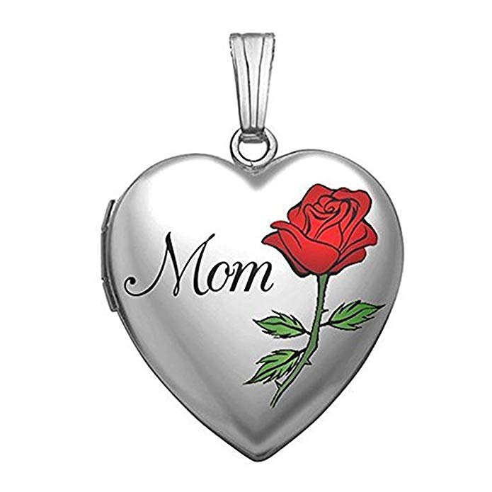 PicturesOnGold.com Sterling Silver Mothers Day Mom Heart Locket - 3/4 Inch X 3/4 Inch