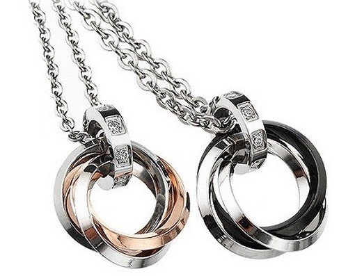 Couple Titanium Necklace Set We Love Each Other Love Valentine, Packed with a Gift Box