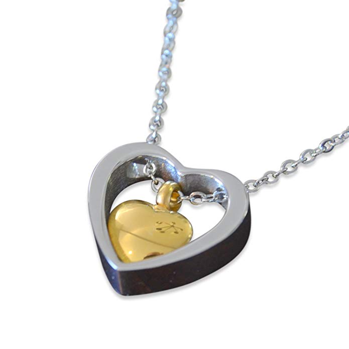 Silver Stainless Steel Heart Within Heart Cremation Necklace Jewelry Pendant Keepsake Urn Necklace