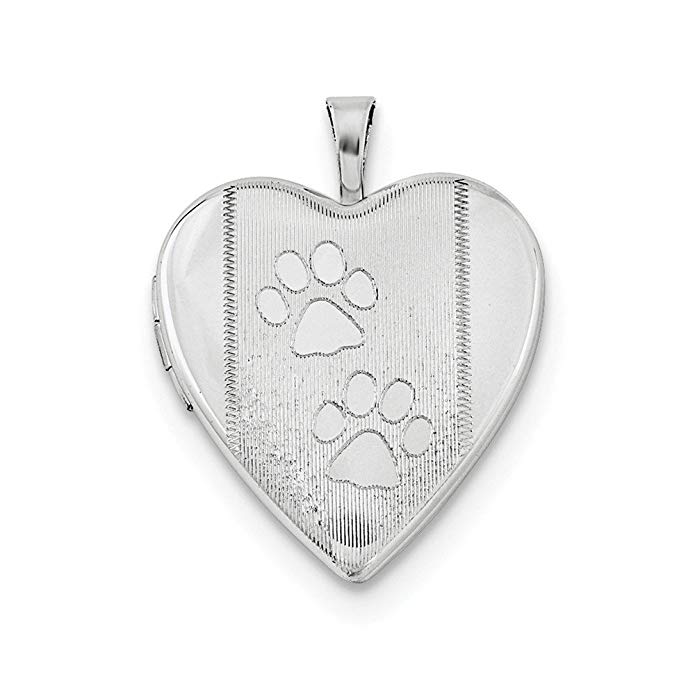 Bonyak Jewelry Sterling Silver Rhodium-Plated Textured & Polished Paw Prints Heart Locket