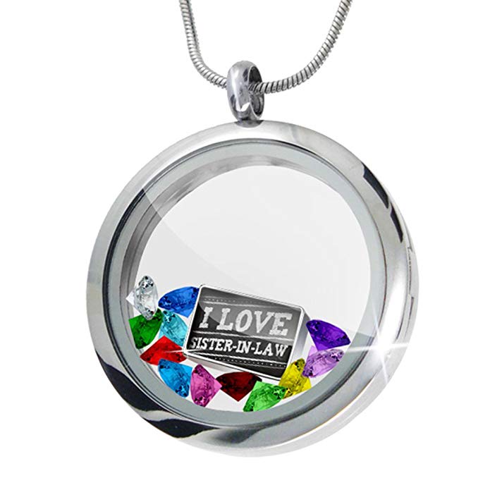 NEONBLOND Floating Locket Set Chalkboard with I Love my Sister-in-law + 12 Crystals + Cha