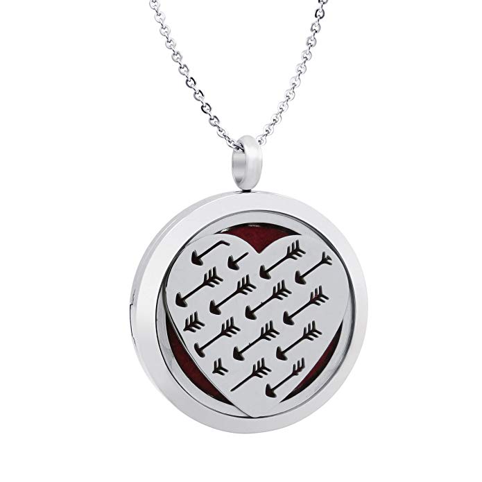 ZhenPing Jewelry Essential Oil Diffuser Pendant Necklace Heart Stainless Steel Locket Pendant with 15 Washable Pads