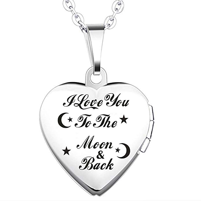 IXIQI Locket I Love You to the Moon and Back Titanium Heart Infinity Love Locket Necklace