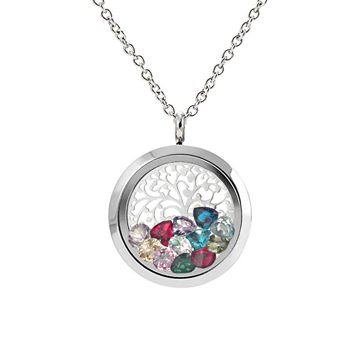 EVERLEAD Family Tree of Life Floating Charm Locket Living Memory Locket Pendant with All Birthstones