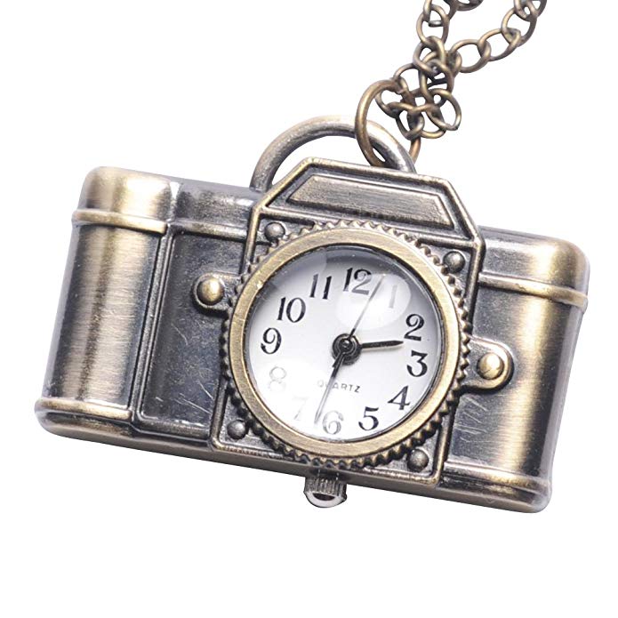 81stgeneration Women's Brass Vintage Style Camera Pocket Watch Chain Pendant Necklace, 78 cm