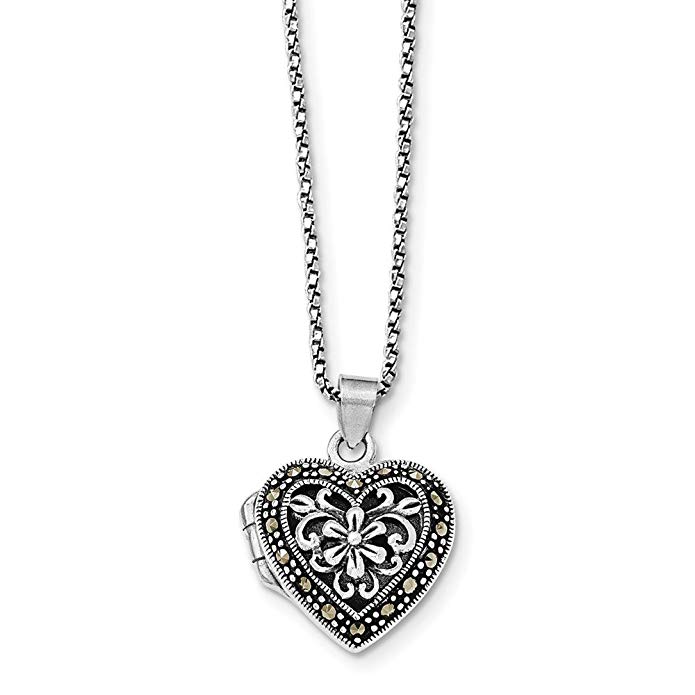 Jewelry Best Seller Sterling Silver Marcasite Heart Locket w/Chain Necklace