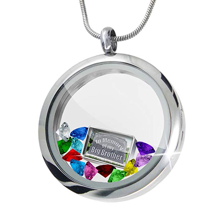 NEONBLOND Floating Locket Set In Memory of my Big Brother, R.I.P + 12 Crystals + Charm,