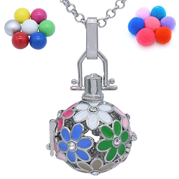 Jingle Bell Ball Flower Copper Locket Necklace for Aromatherapy Essential Oil Fragrance Diffuser