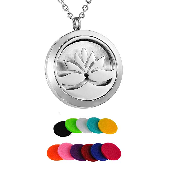 HooAMI Lotus Flower Aromatherapy Essential Oil Diffuser Necklace Pendant Locket Jewelry