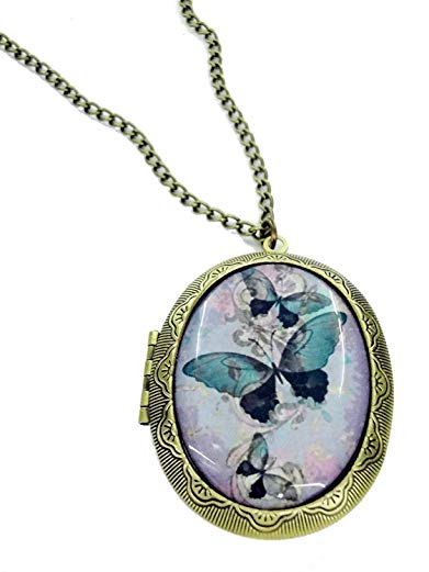 Fallen Saint Purple Butterfly Cameo Locket Necklace