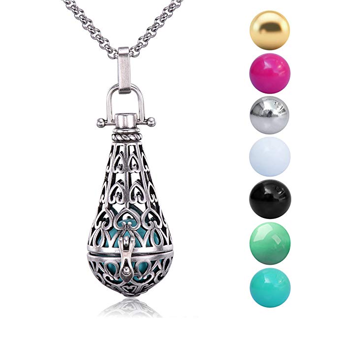 Candyfancy Antique Silver Teardrop Pendant 16MM Harmony Music Ball Mexican Bola Locket Pregnancy Necklace 30