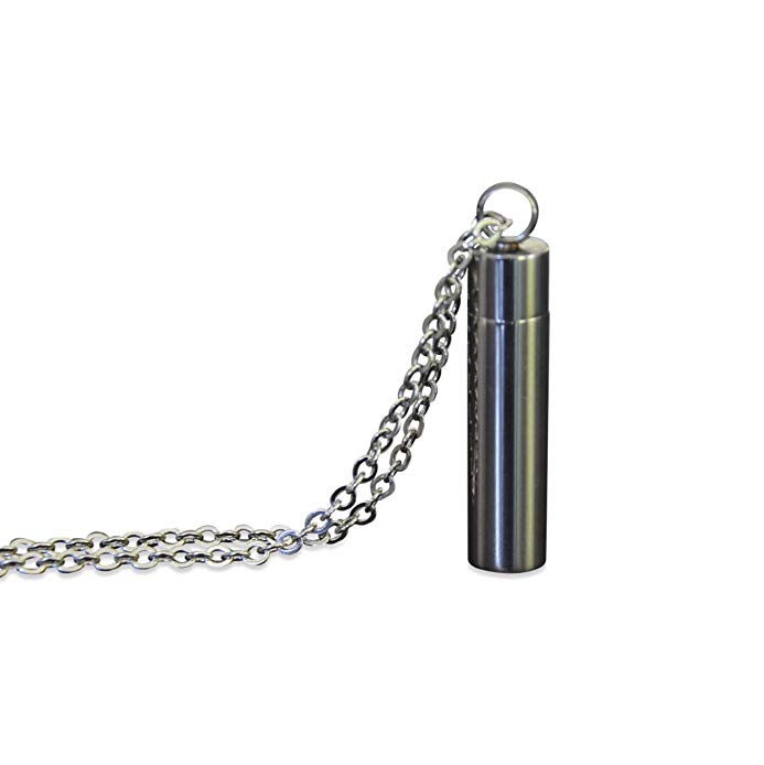 Silver Modern Prayer Capsule Cremation Ashes Memorial Urn Stash Vial Pendant Necklace - Stainless Steel