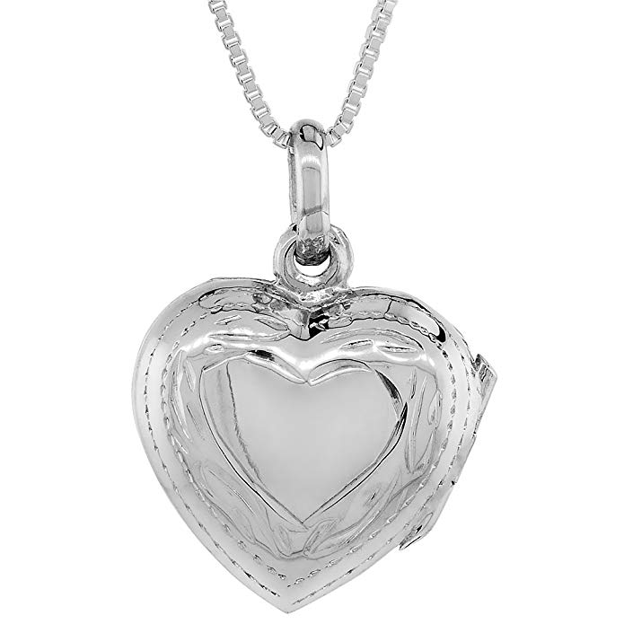 Small Sterling Silver Hand Engraved Heart Locket, 5/8 in. (16mm) Wide and 5/8 in. (16mm) Tall