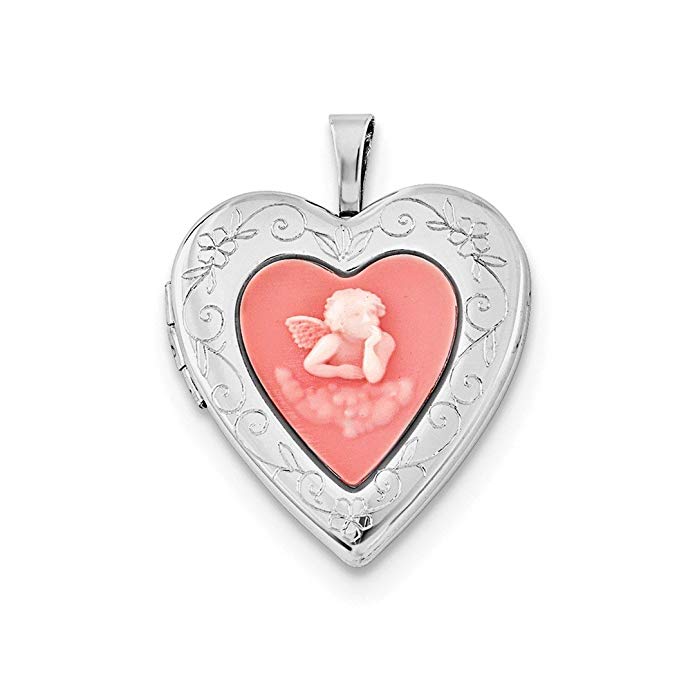 925 Sterling Silver 20mm Pink Agate Angel Cameo Photo Pendant Charm Locket Chain Necklace That Holds Pictures Fine Jewelry For Women Gift Set